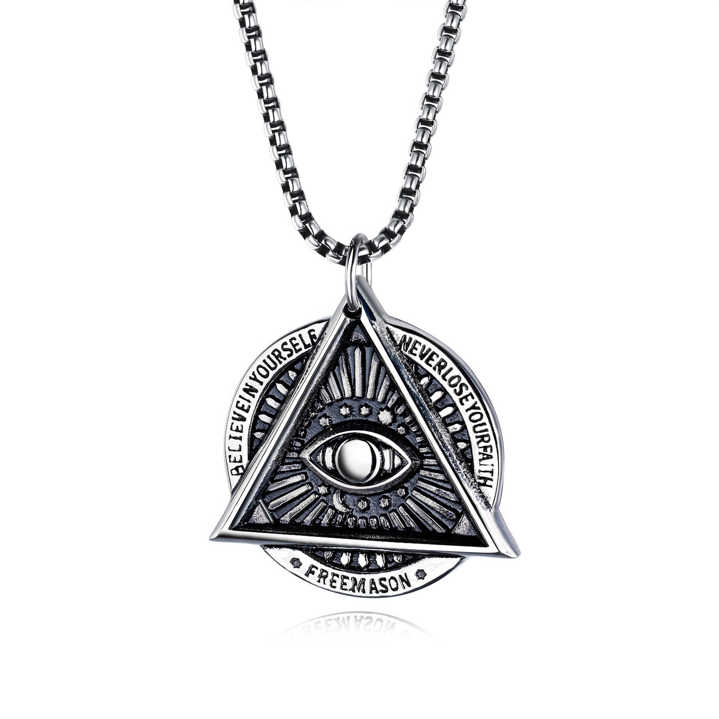 Stainless Steel Triangle Round Eye Pattern Pendant Necklace