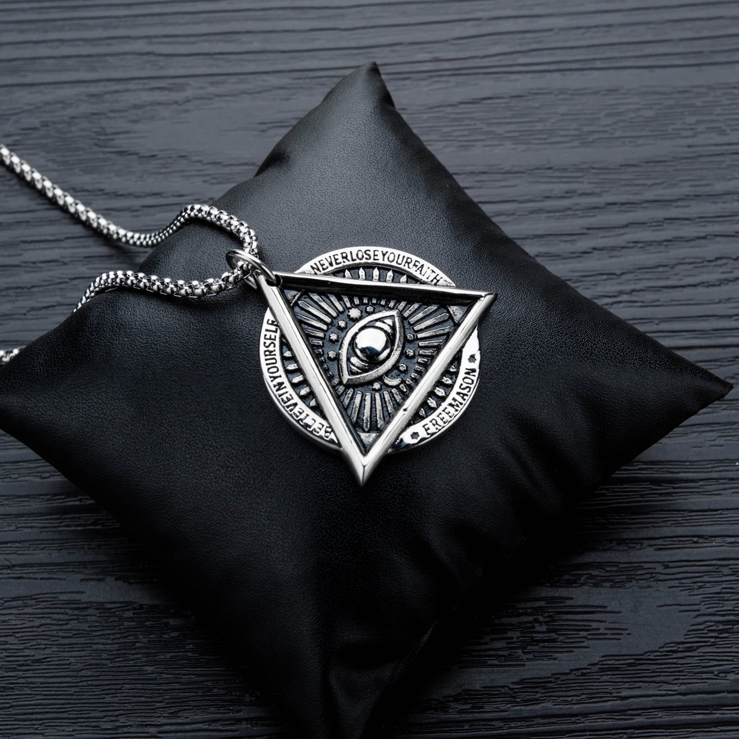 Stainless Steel Triangle Round Eye Pattern Pendant Necklace