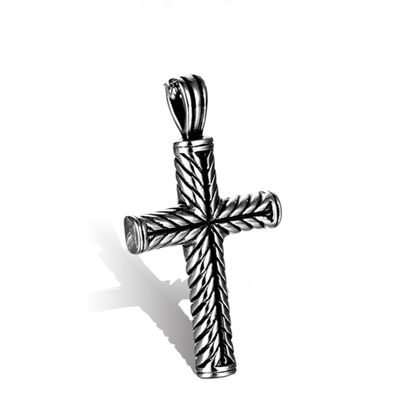Stainless Steel Diagonal Stripe Cross Role Chain Necklace