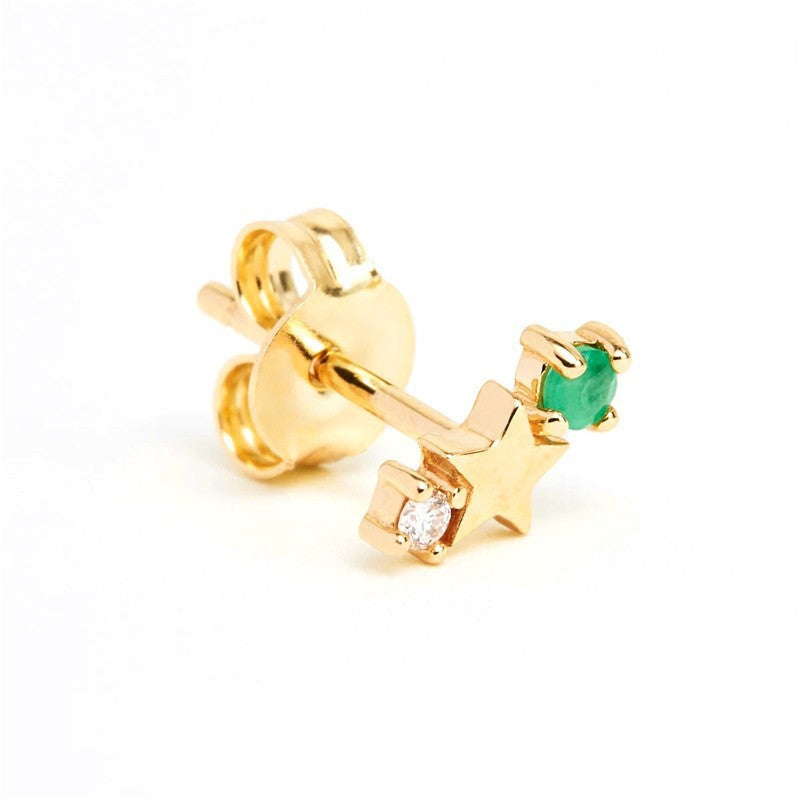 Stainless Steel Star Inlay Birthstone Zodiac Stud Earrings