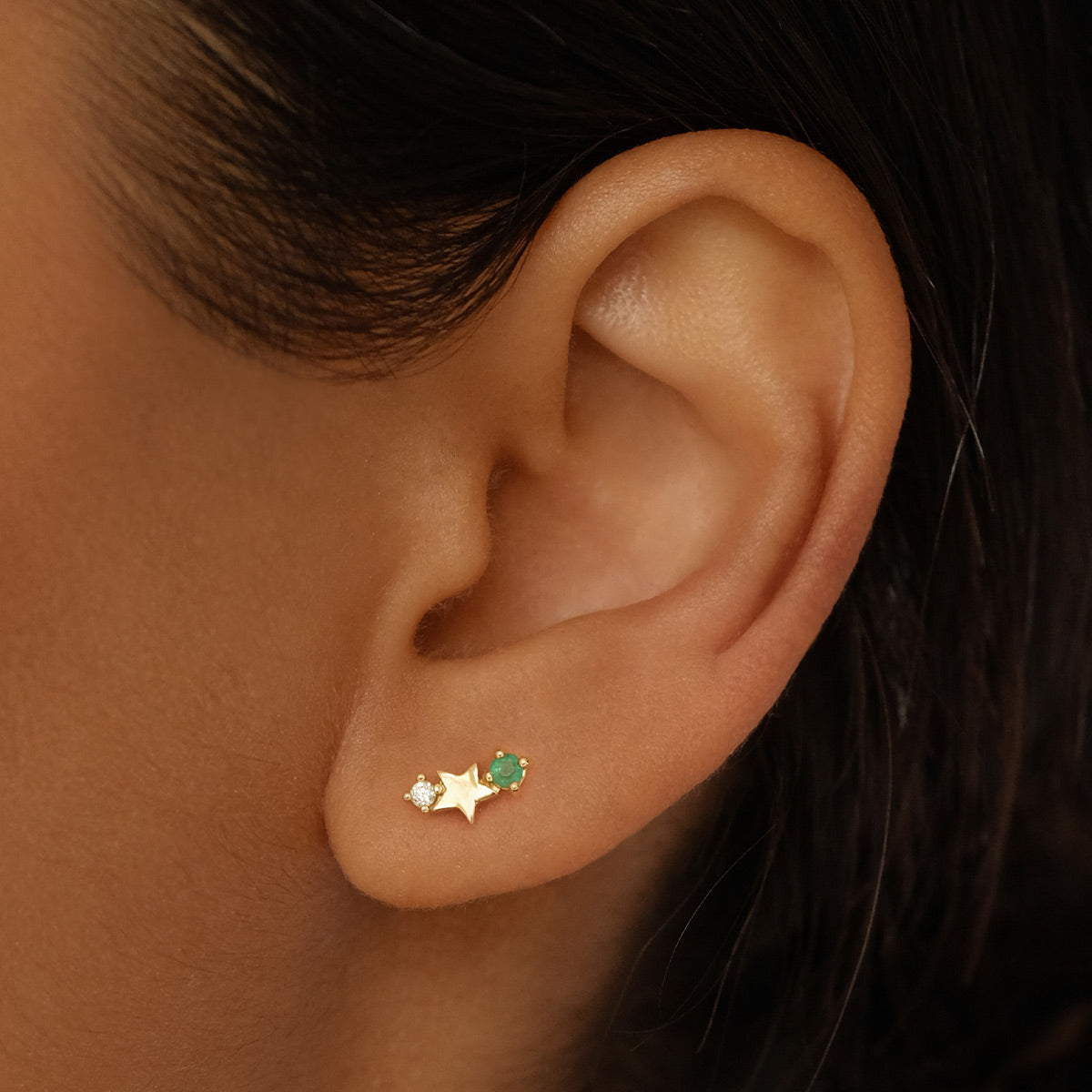 Stainless Steel Star Inlay Birthstone Zodiac Stud Earrings