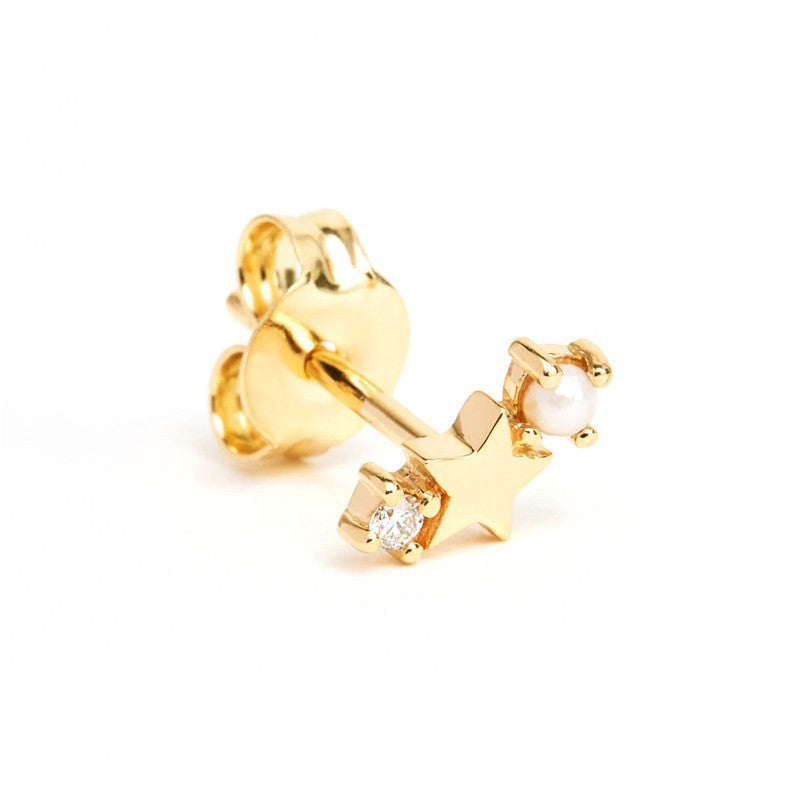 Stainless Steel Star Inlay Birthstone Zodiac Stud Earrings
