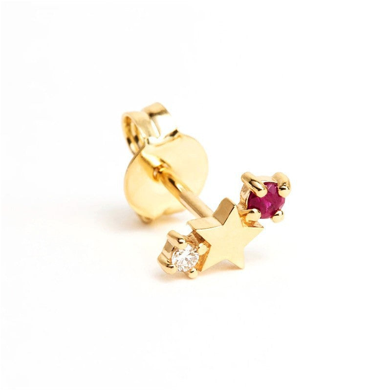 Stainless Steel Star Inlay Birthstone Zodiac Stud Earrings