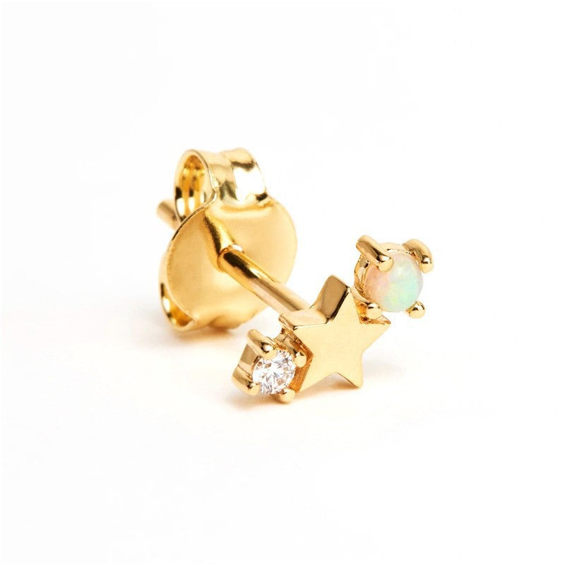 Stainless Steel Star Inlay Birthstone Zodiac Stud Earrings