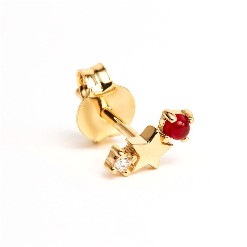 Stainless Steel Star Inlay Birthstone Zodiac Stud Earrings