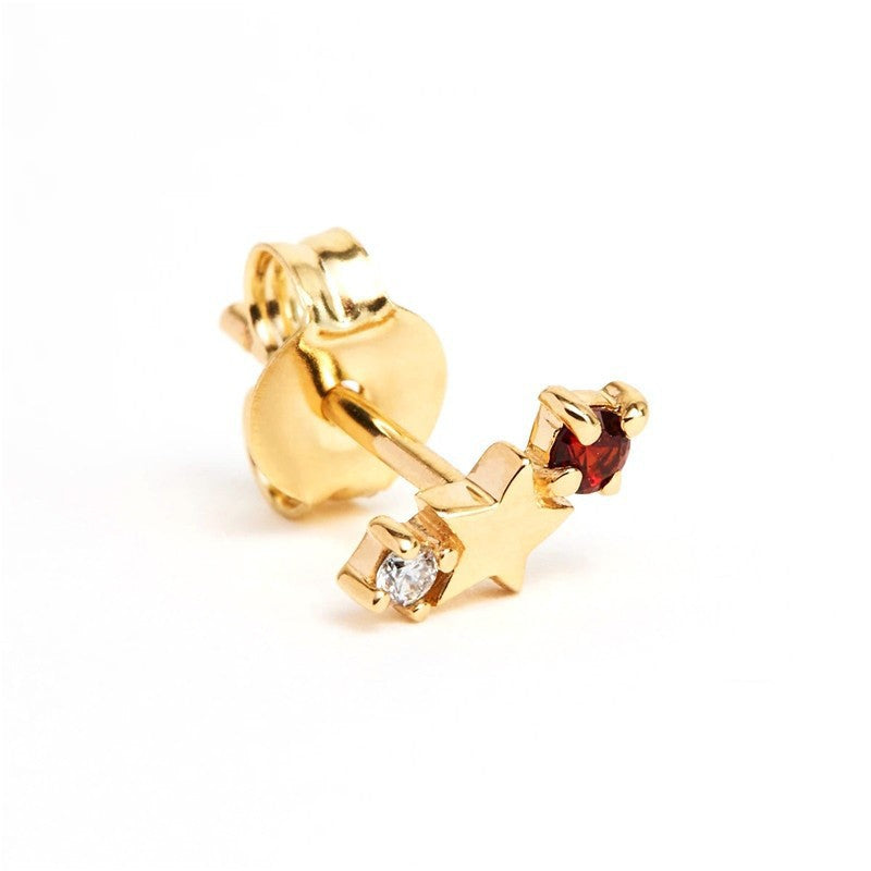 Stainless Steel Star Inlay Birthstone Zodiac Stud Earrings