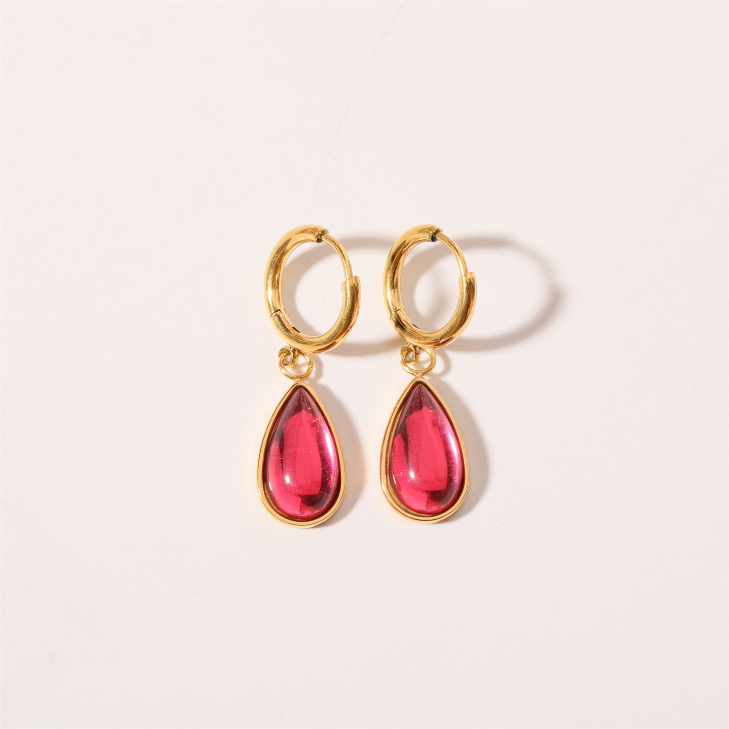 Stainless Steel Water Drop Birthstone Earrings