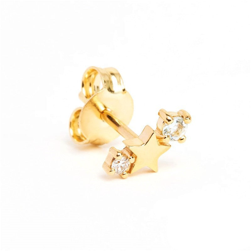 Stainless Steel Star Inlay Birthstone Zodiac Stud Earrings