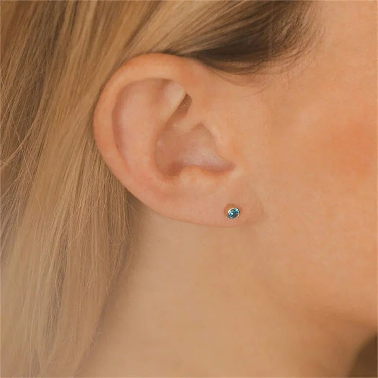 18K Gold PVD Stainless Steel Round Birthstone Earrings