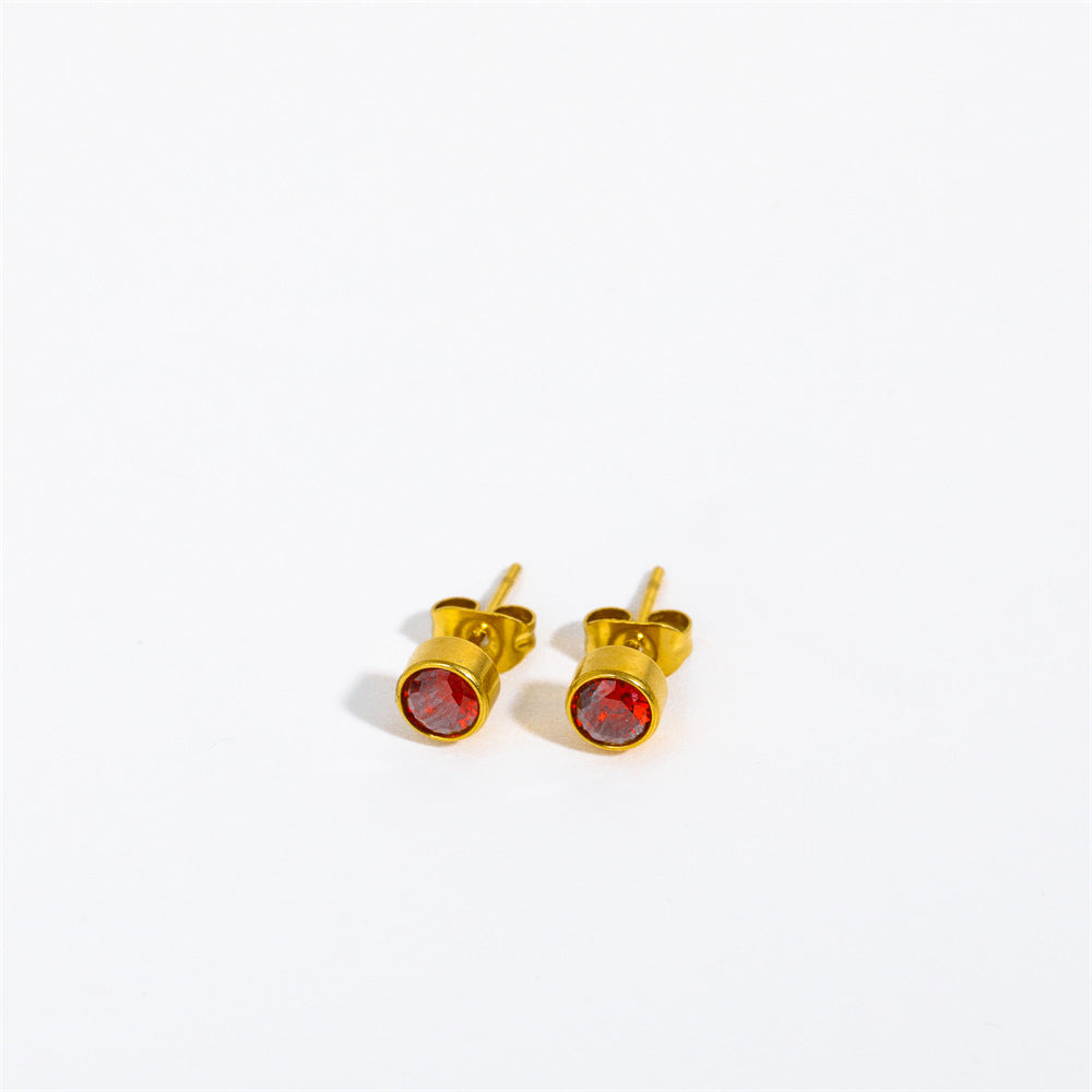 18K Gold PVD Stainless Steel Round Birthstone Earrings