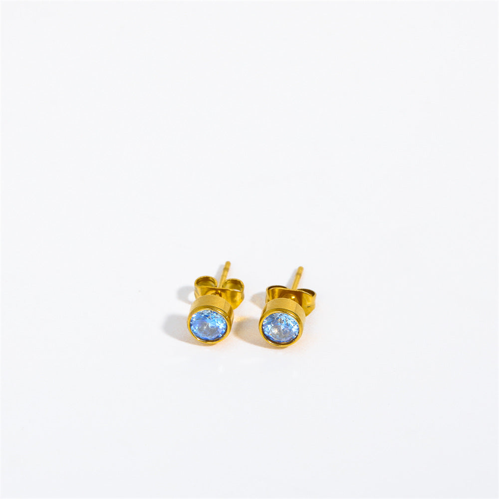 18K Gold PVD Stainless Steel Round Birthstone Earrings