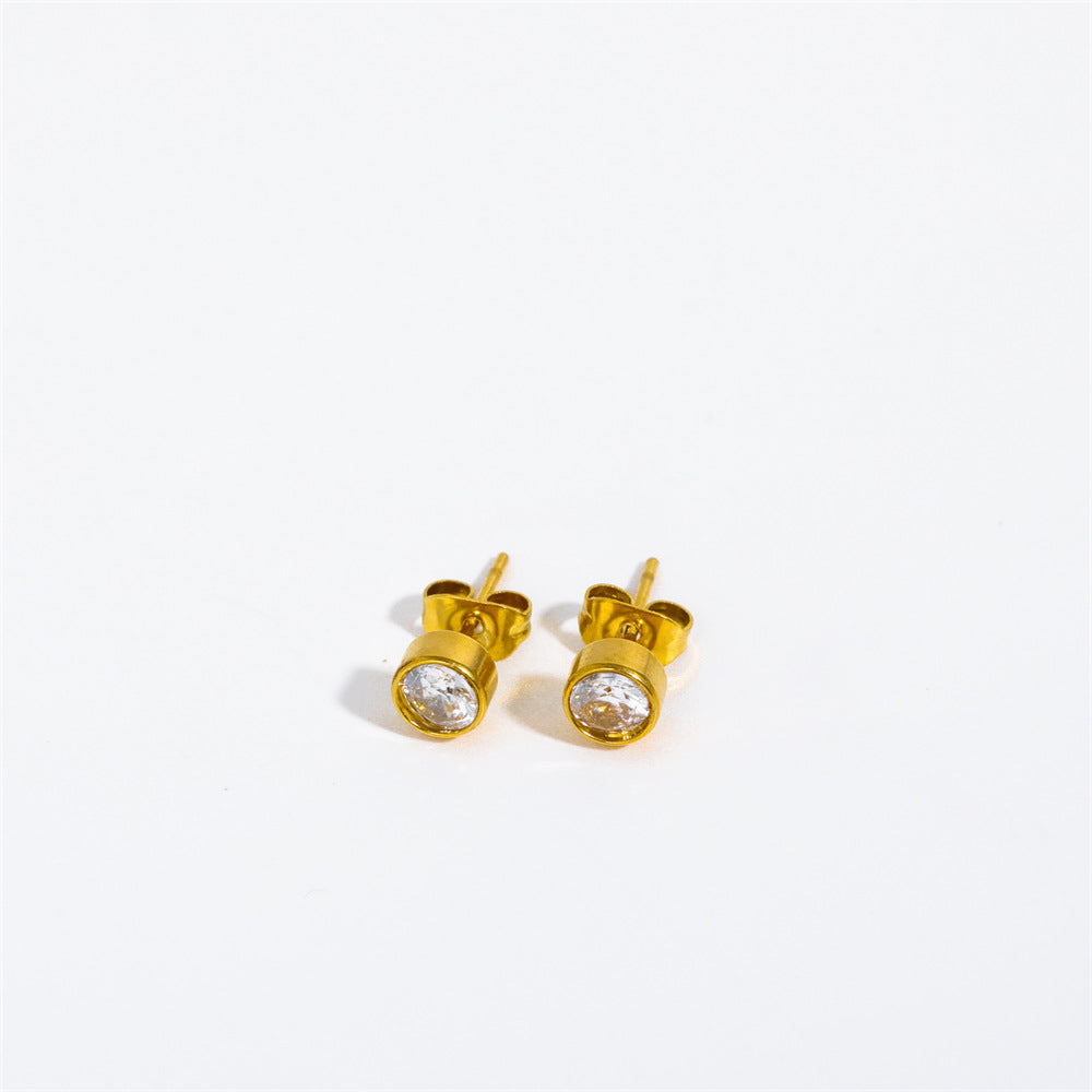 18K Gold PVD Stainless Steel Round Birthstone Earrings