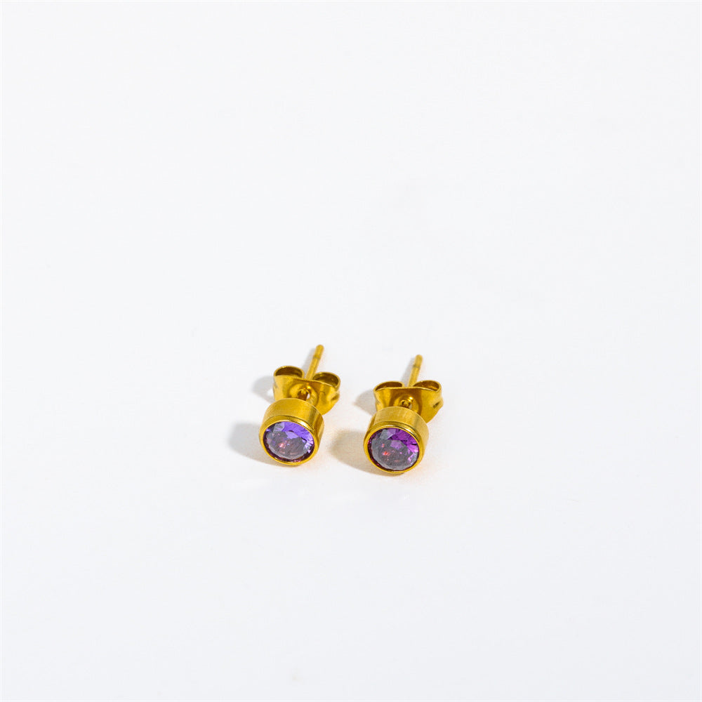 18K Gold PVD Stainless Steel Round Birthstone Earrings