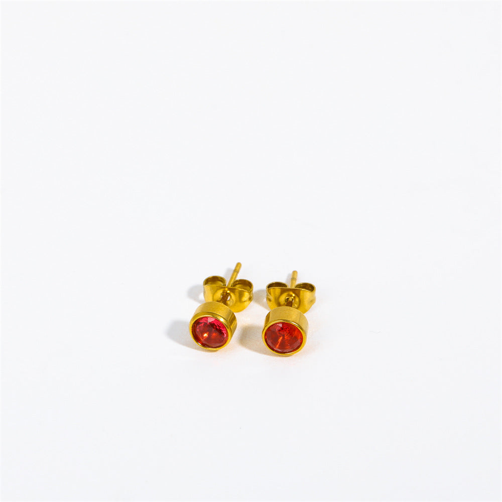 18K Gold PVD Stainless Steel Round Birthstone Earrings