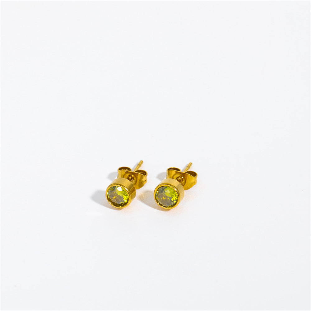 18K Gold PVD Stainless Steel Round Birthstone Earrings
