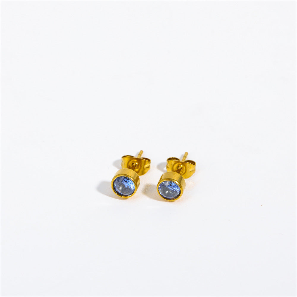 18K Gold PVD Stainless Steel Round Birthstone Earrings