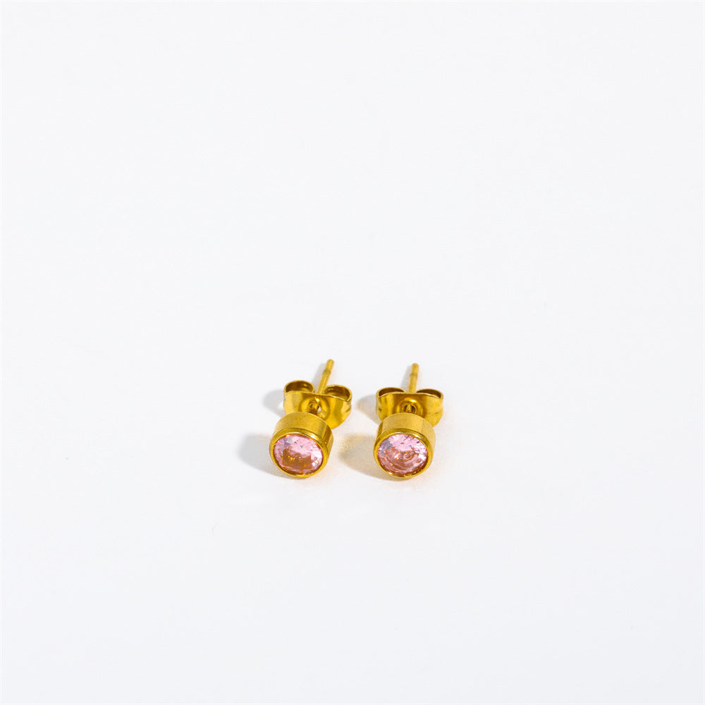 18K Gold PVD Stainless Steel Round Birthstone Earrings