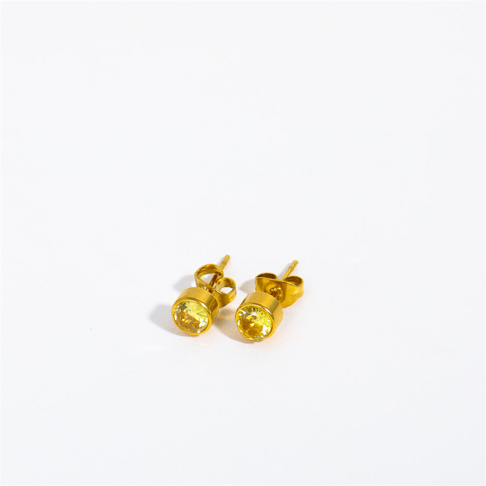 18K Gold PVD Stainless Steel Round Birthstone Earrings