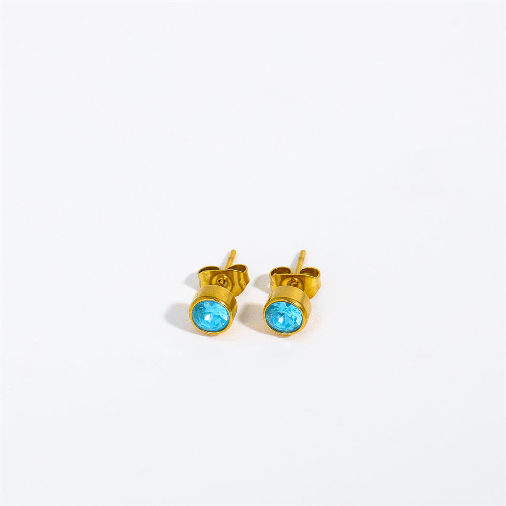 18K Gold PVD Stainless Steel Round Birthstone Earrings