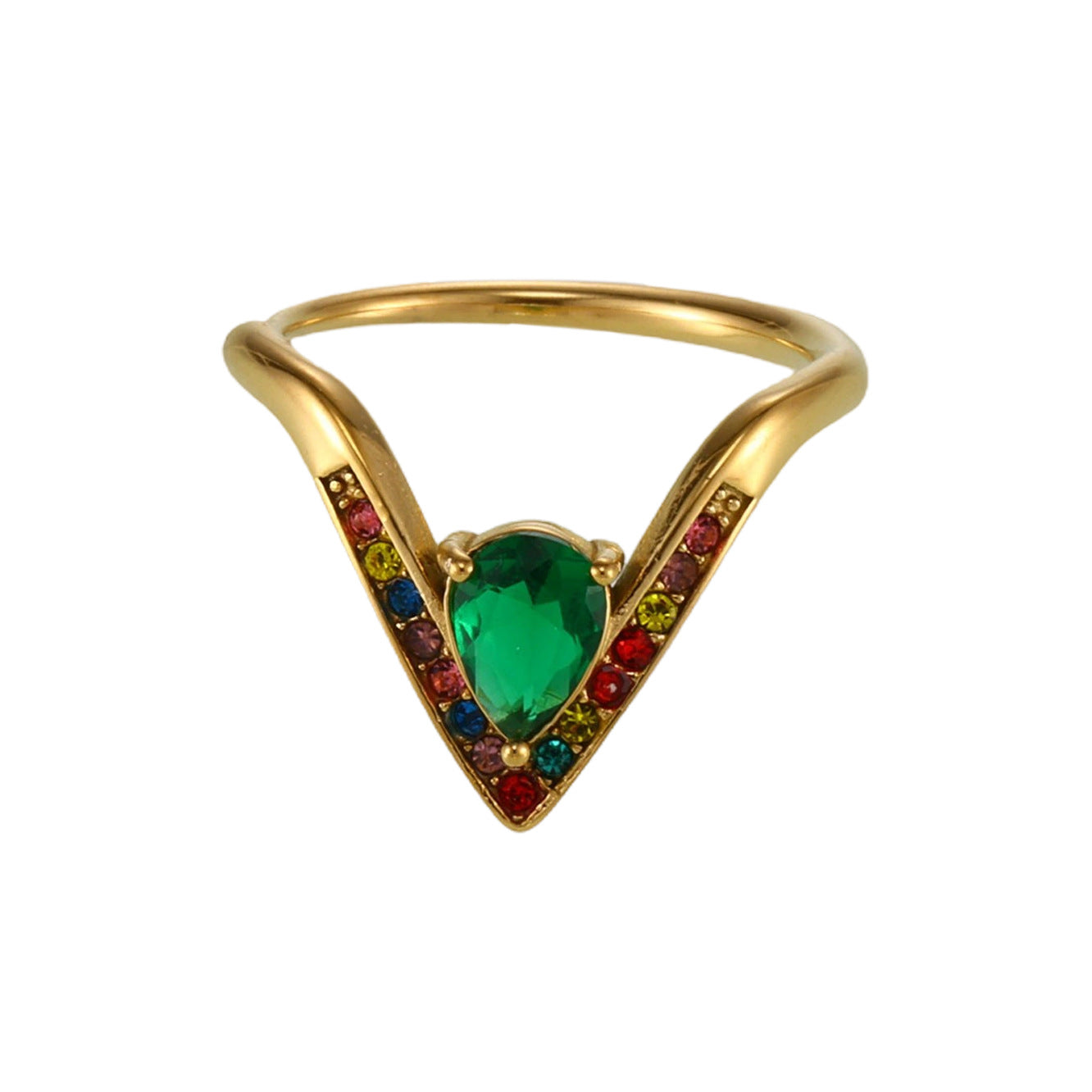 Stainless Steel V Shape Inlay Cubic Zirconia Adjustable Ring