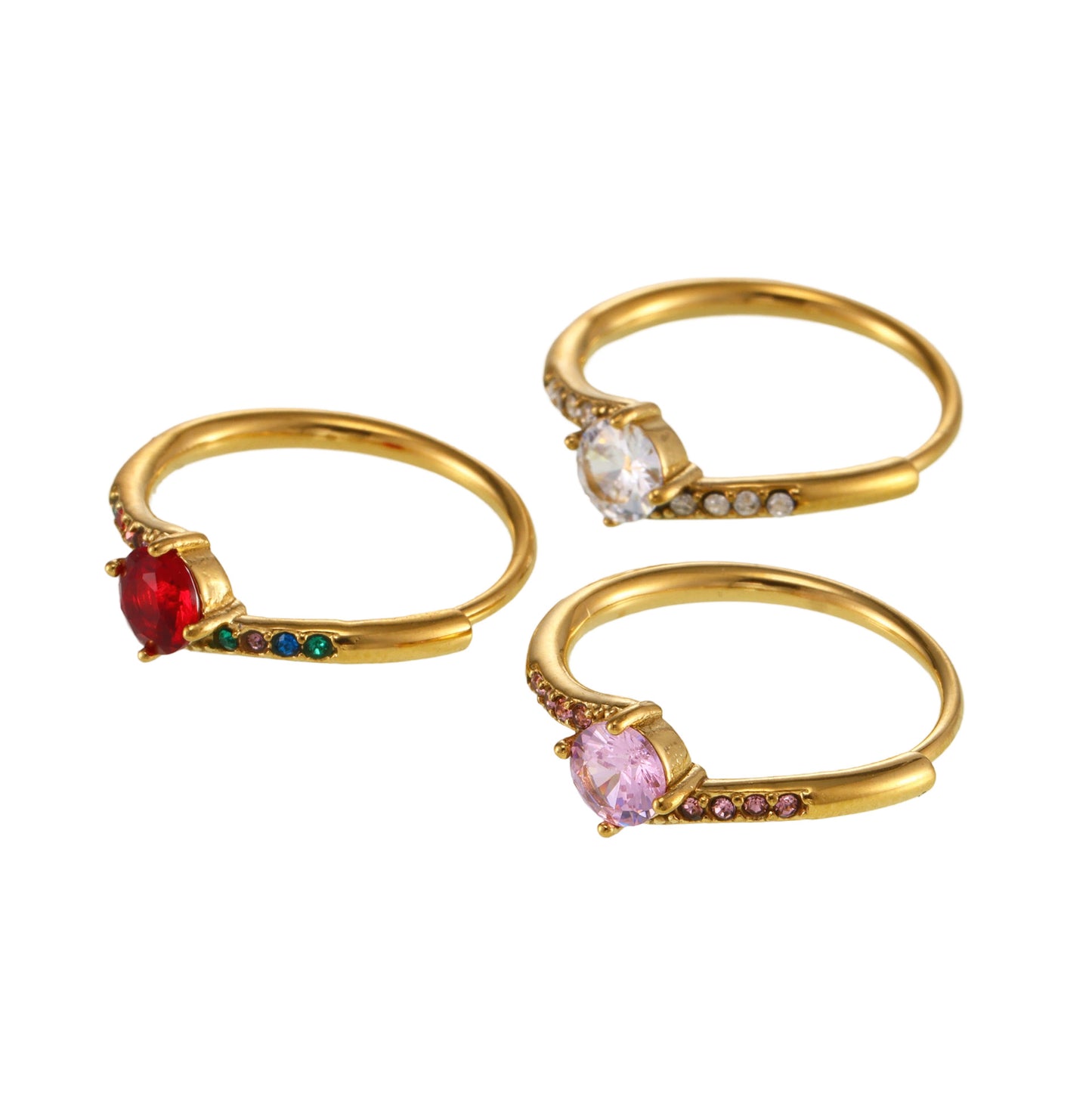 Bague ajustable en acier inoxydable avec zircone cubique ronde