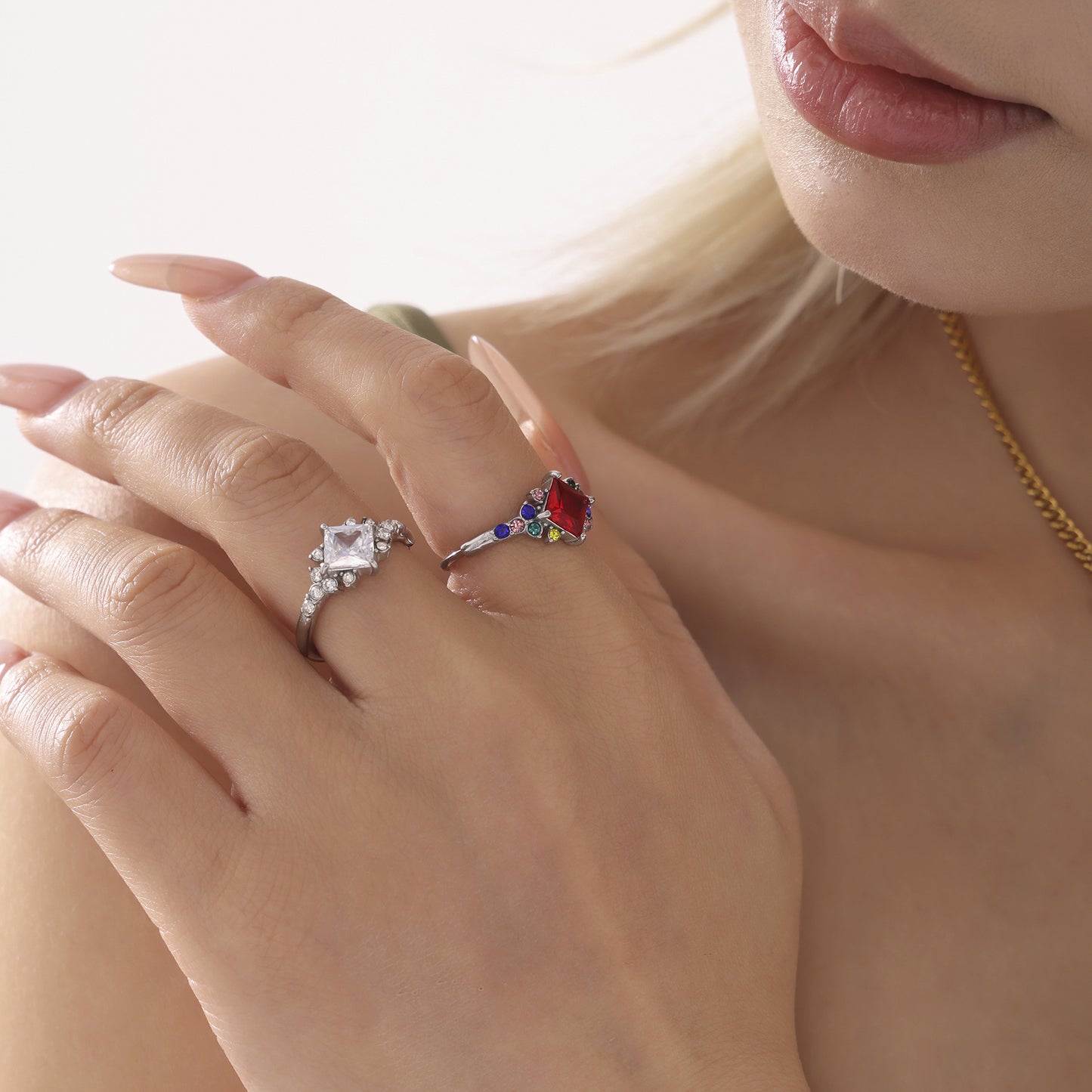 Square Cubic Zirconia Adjustable Stainless Steel Ring