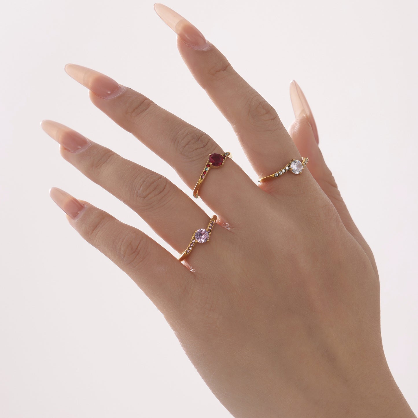 Bague ajustable en acier inoxydable avec zircone cubique ronde