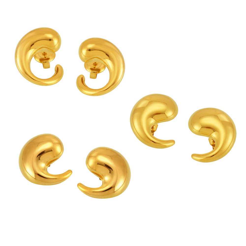 Stainless Steel Simple Curved Water Drop Earrings