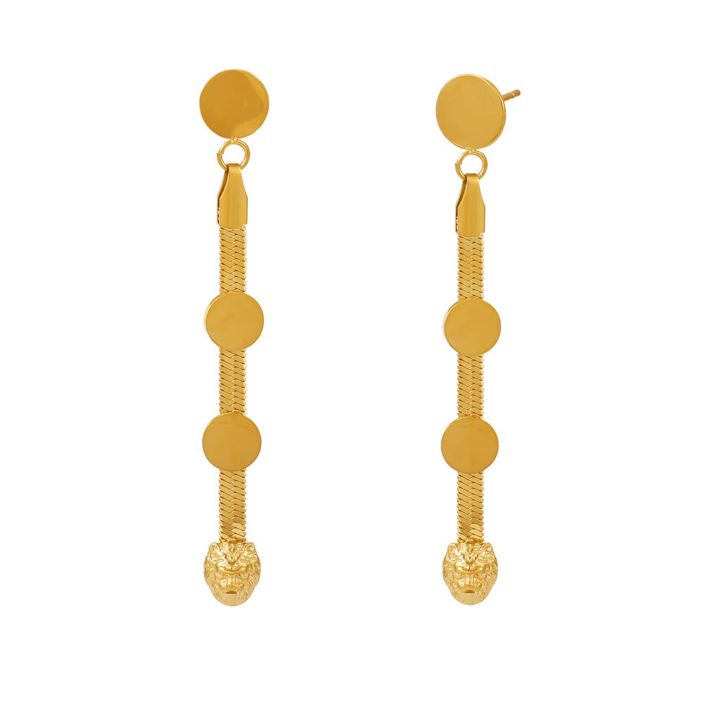 Stainless Steel Round Blade Tassel Drop Earrings