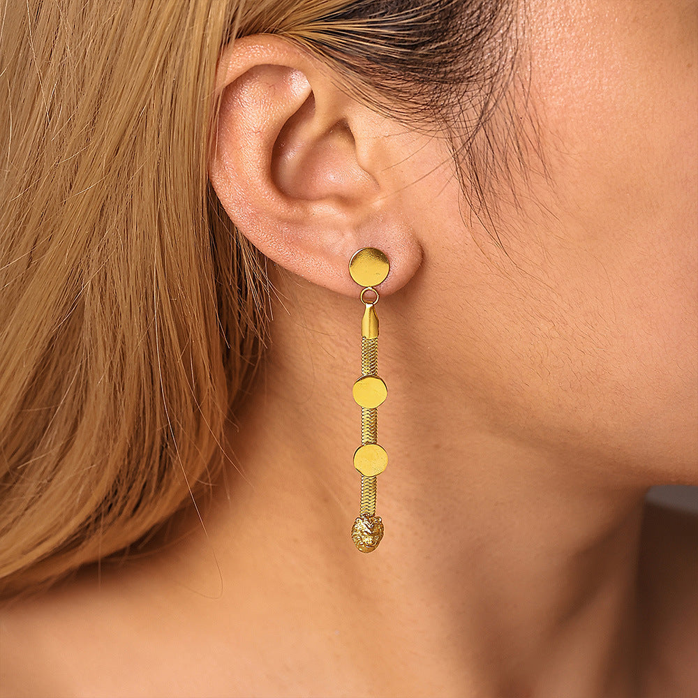 Stainless Steel Round Blade Tassel Drop Earrings