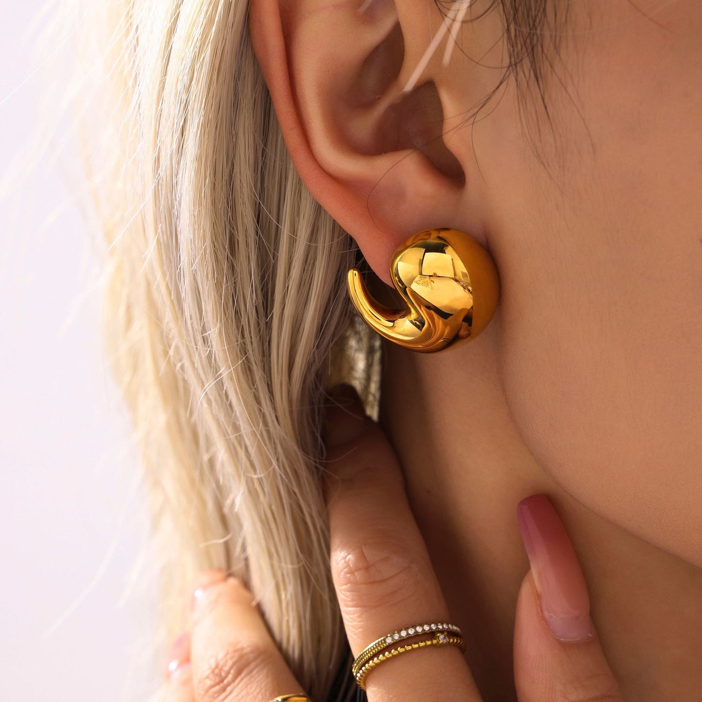 Stainless Steel Simple Curved Water Drop Earrings