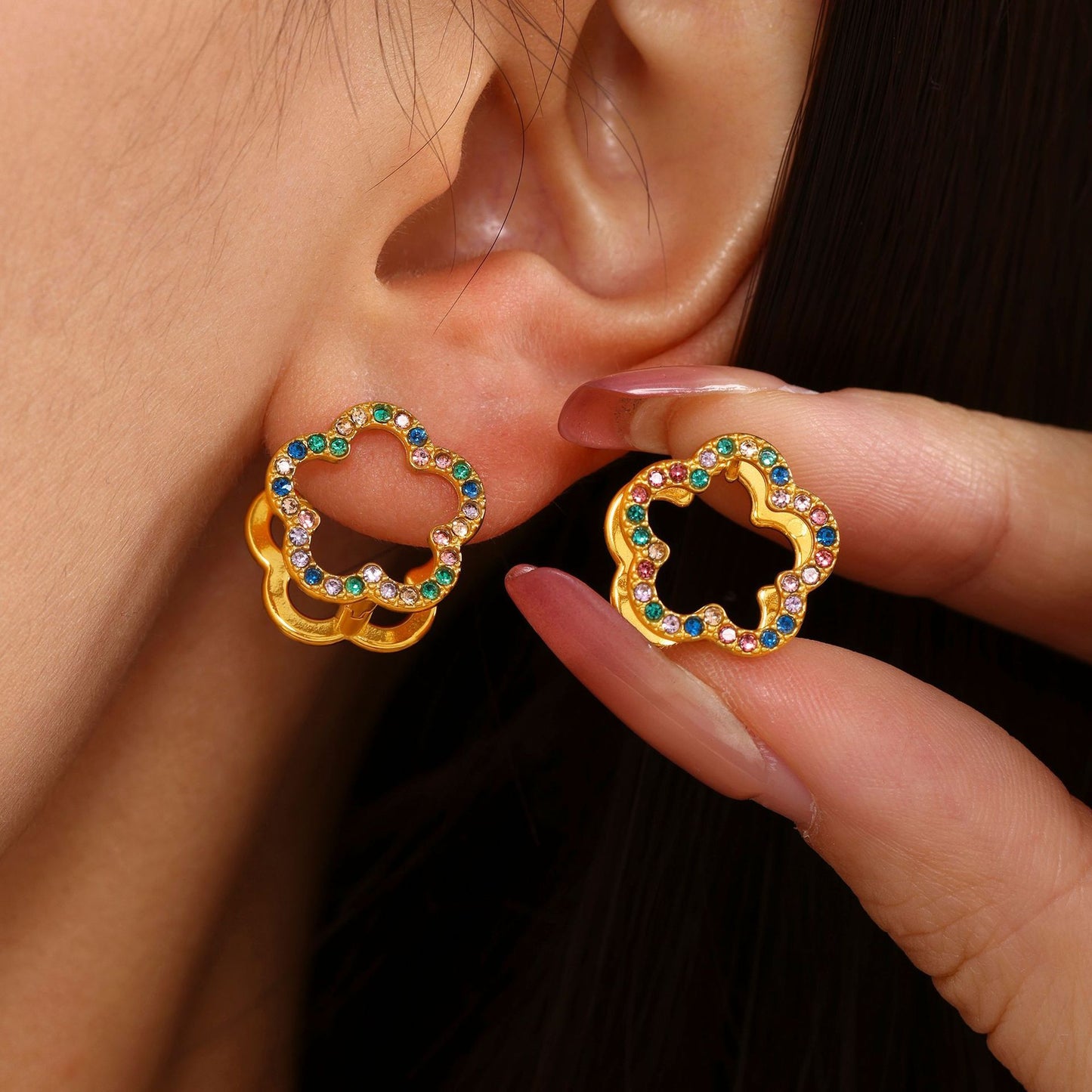 Stainless Steel Flower Reversible Earrings