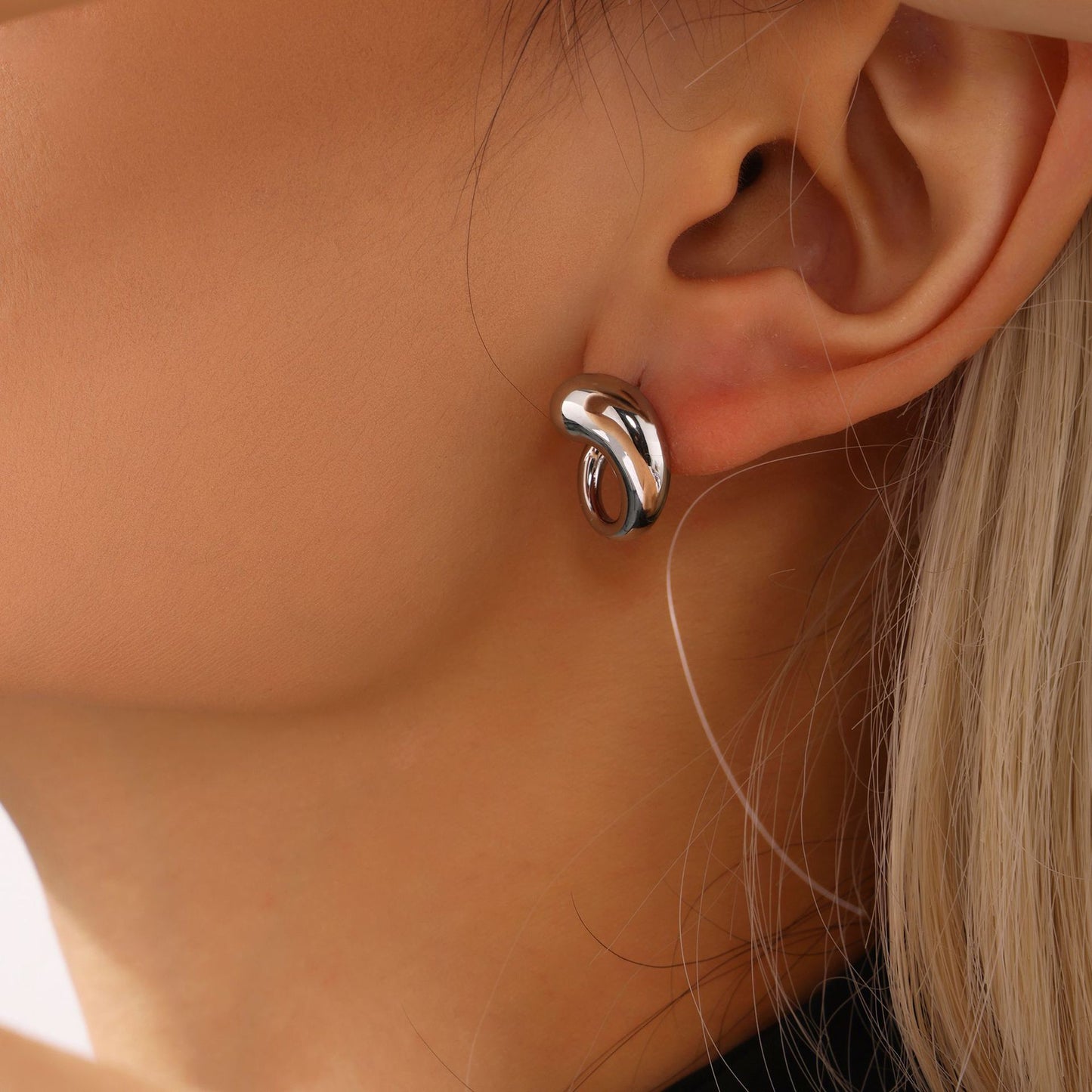 Stainless Steel Simple Curved Water Drop Earrings