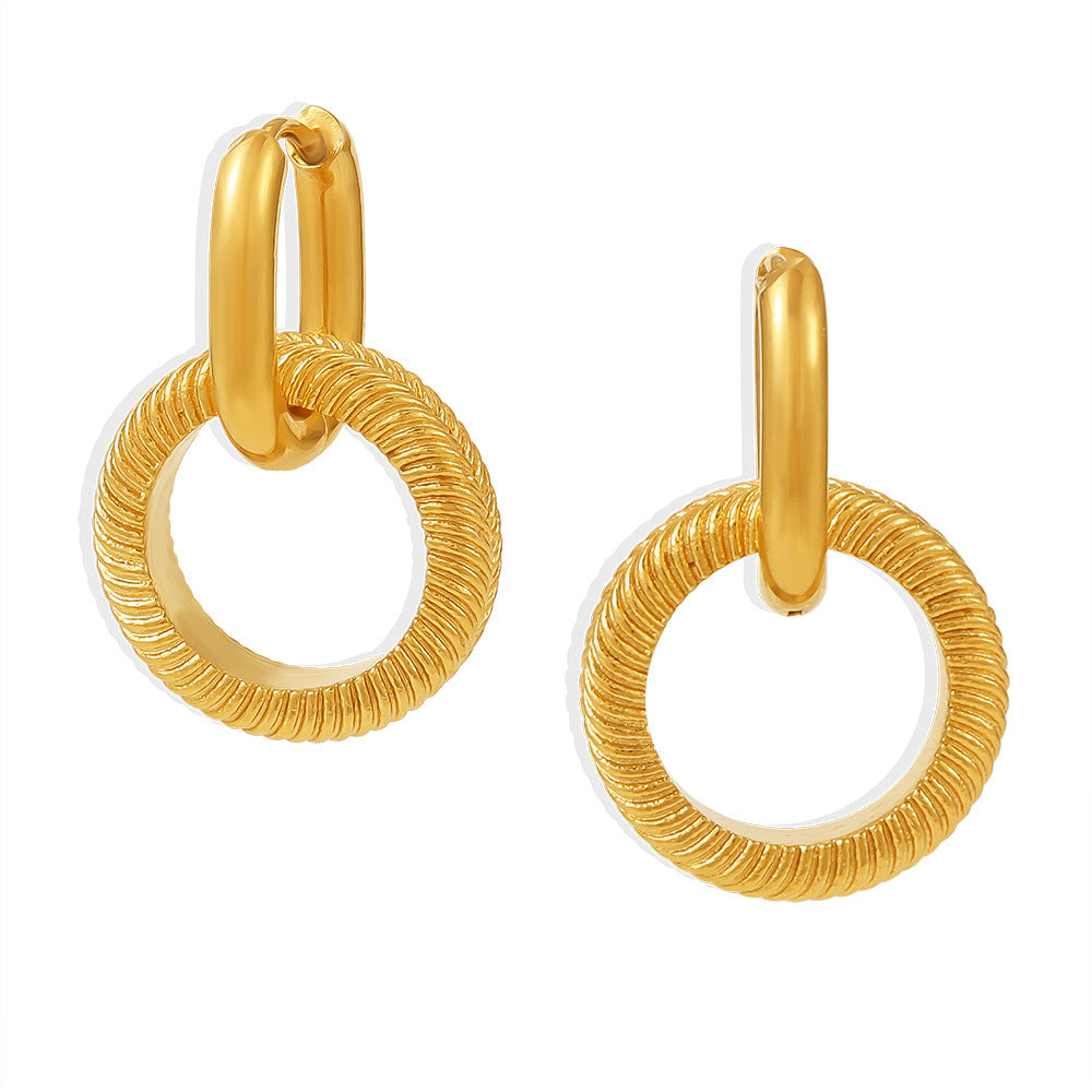 Boucles d'oreilles pendantes à double anneau en acier inoxydable