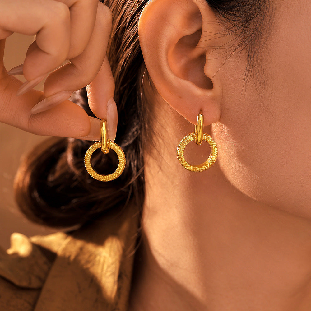 Boucles d'oreilles pendantes à double anneau en acier inoxydable