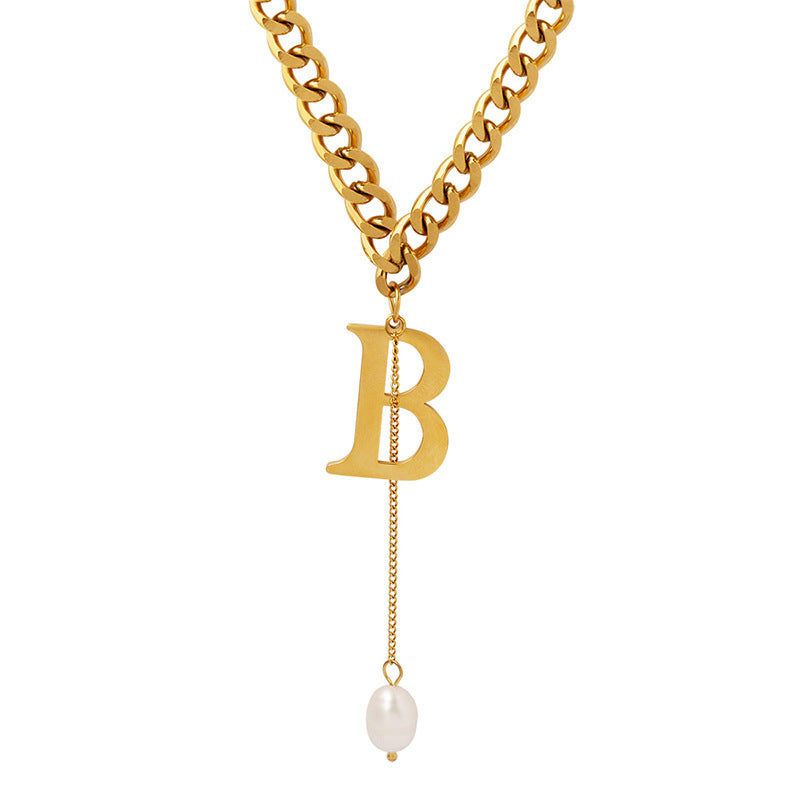 Letter Pendant & Single Freshwater Pearl Tassel Pendant Necklace