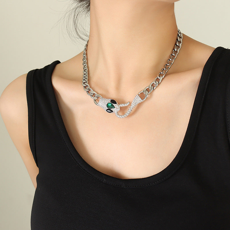 Hip Hop Cubic Zirconia Snake Head Necklace
