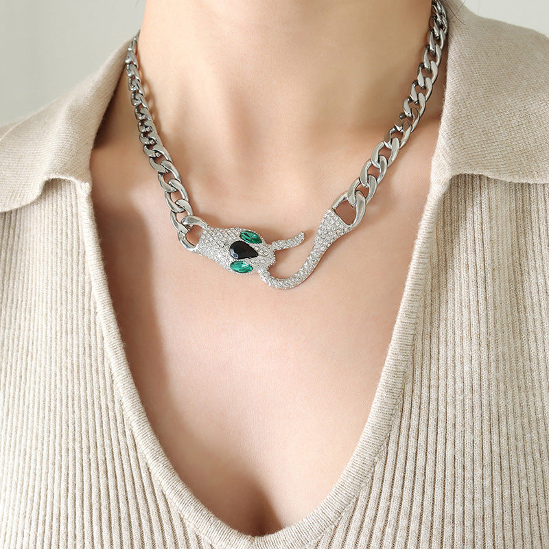 Hip Hop Cubic Zirconia Snake Head Necklace