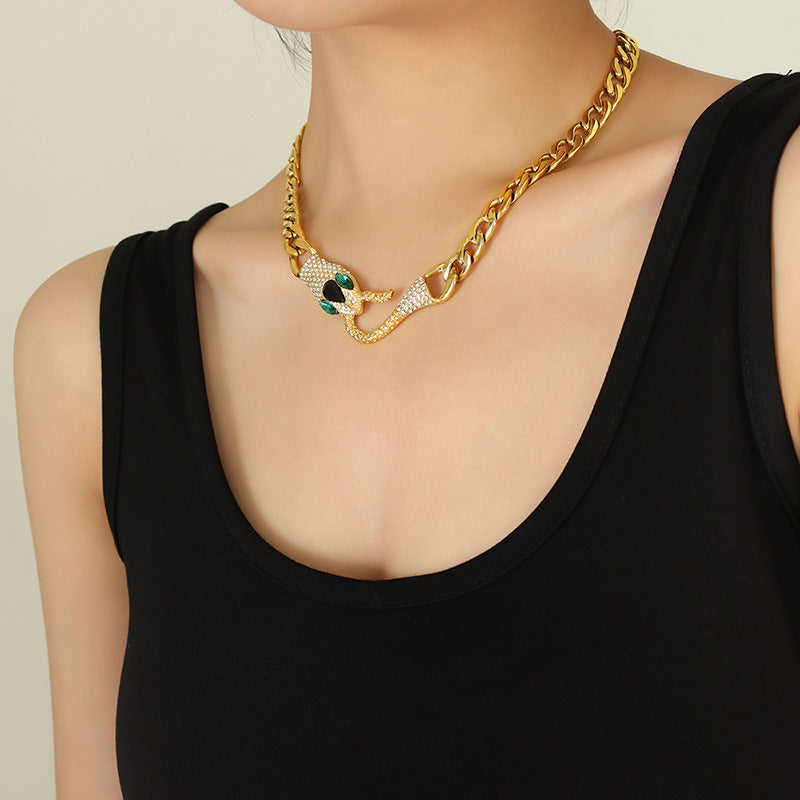 Hip Hop Cubic Zirconia Snake Head Necklace