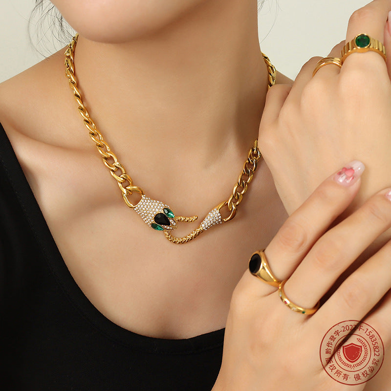 Hip Hop Cubic Zirconia Snake Head Necklace