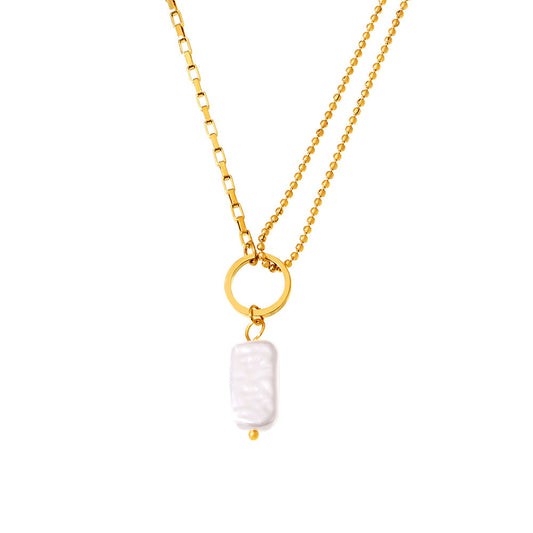 Baroque Imitation Pearl Pendant Ball Chain Stitching Role Chain Necklace