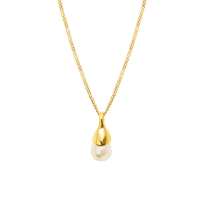 Stainless Steel Single Imitation Pearl Curb Chain Necklace