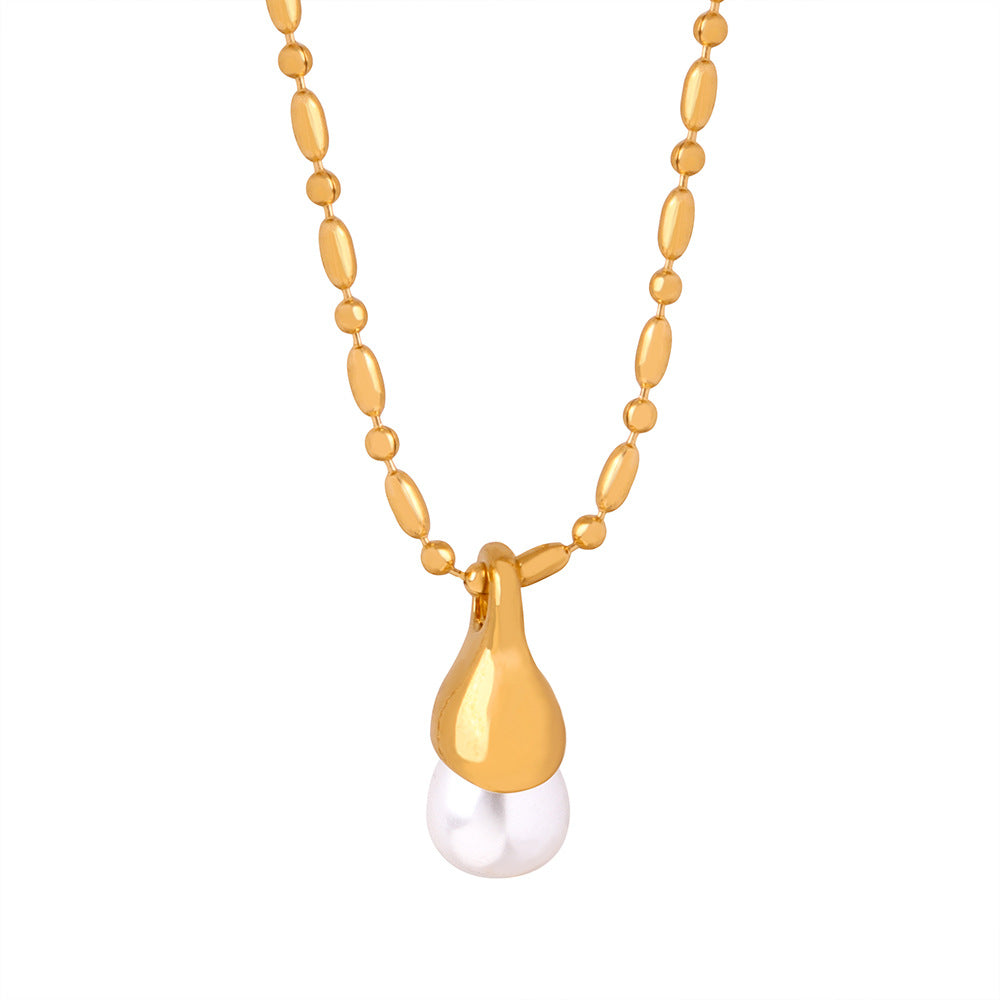 Stainless Steel Imitation Pearl Pendant Ball Chain Necklace