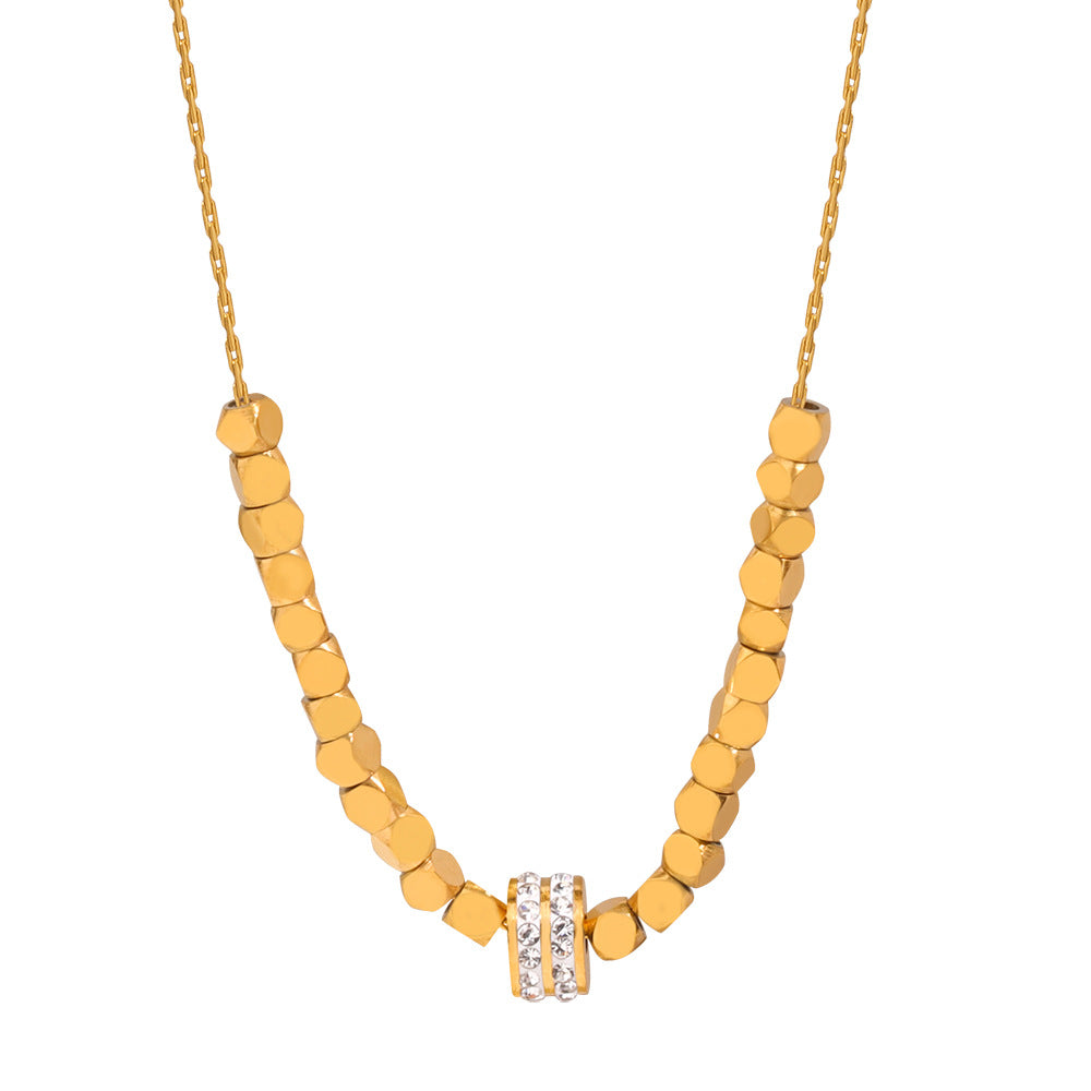 Stainless Steel Square Beads Ring Inlay Cubic Zirconia Pendant Necklace