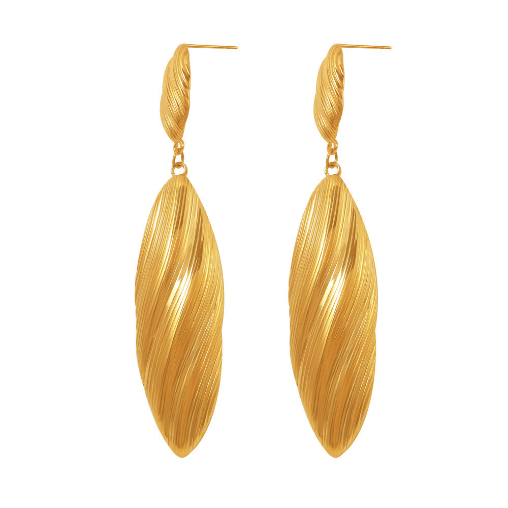 Stainless Steel Retro Textured Shell Drop Earrings