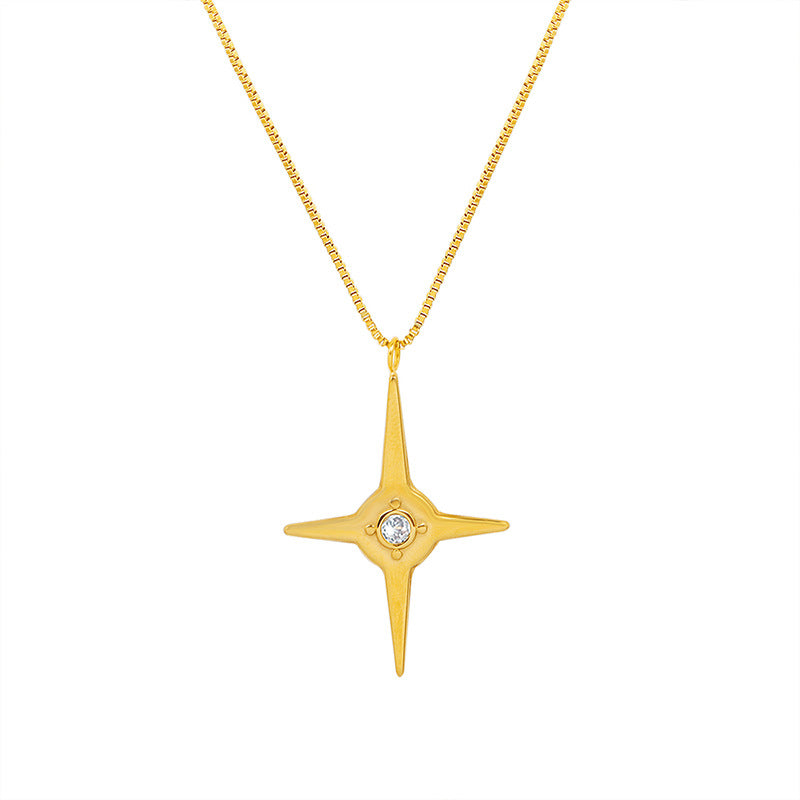 Stainless Steel Box Chain Cross Cubic Zirconia Necklace
