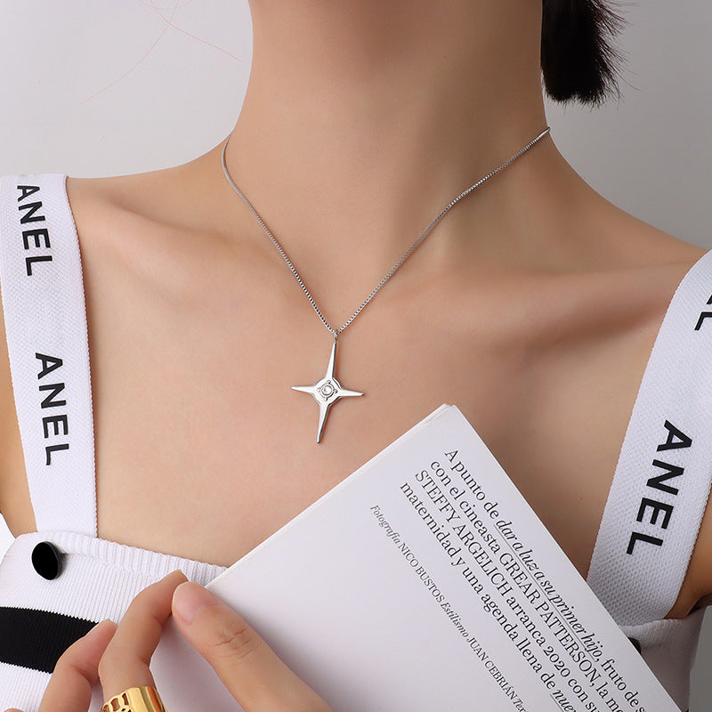 Stainless Steel Box Chain Cross Cubic Zirconia Necklace