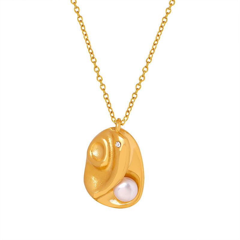 Irregular Round Inlay Single Pearl Necklace