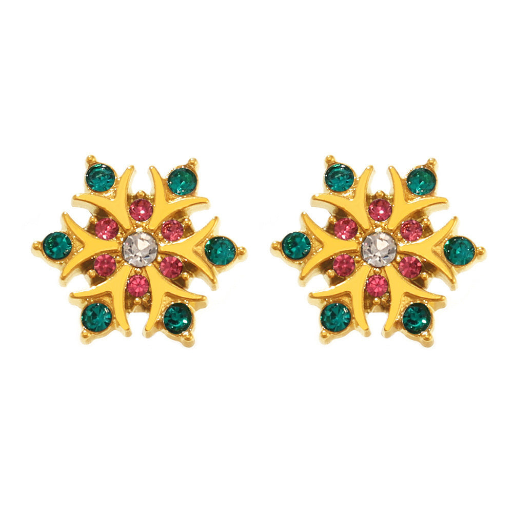 Stainless Steel Snowflake Cubic Zirconia Stud Earrings