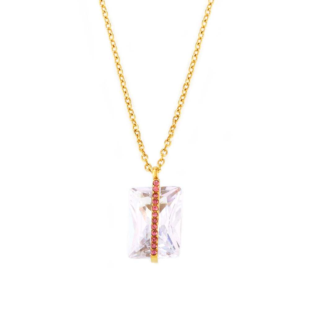 Stainless Steel Rectangular Cubic Zirconia Necklace